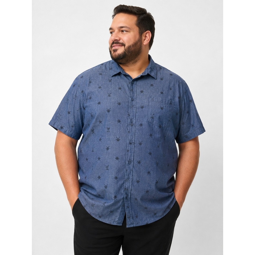 Star Wars Darth Vader Skull Crossbones Shirt Mens XXXL Blue‎ Button Front Cotton